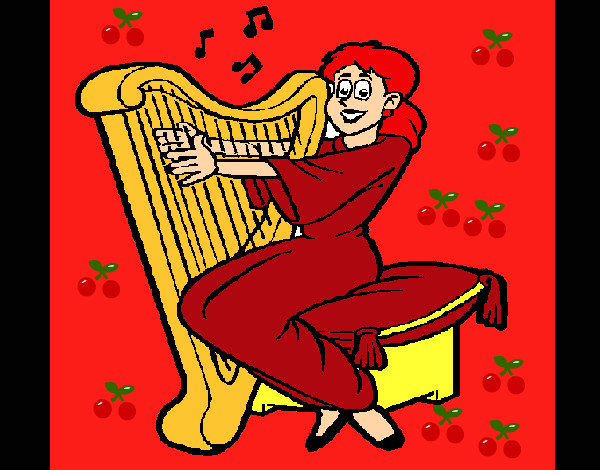 Desenho Mulher a tocar harpa pintado por lunalua