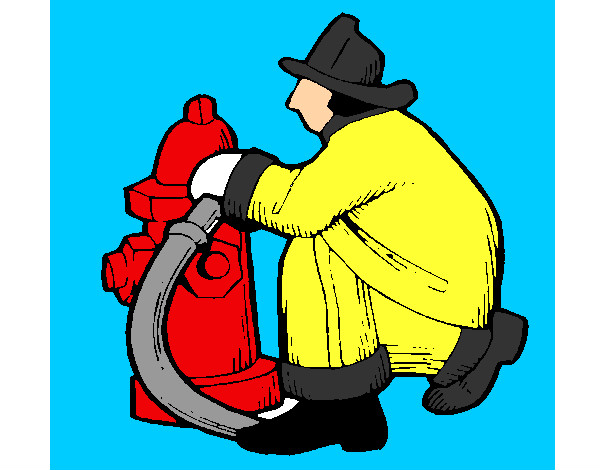 Desenho Bombeiro na boca de incêndio pintado por suellenxp
