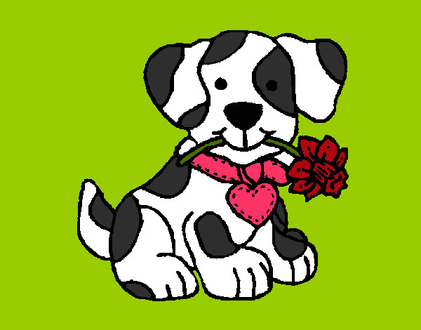 Desenho Filhote de cachorro com uma flor na boca pintado por sarahRamos