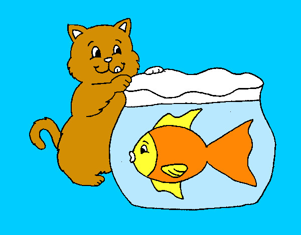Desenho Gato e peixe pintado por bia1234
