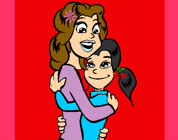 Desenho Mãe e filha abraçaram pintado por BiaBaldino