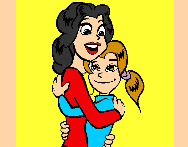 Desenho Mãe e filha abraçaram pintado por BiaBaldino