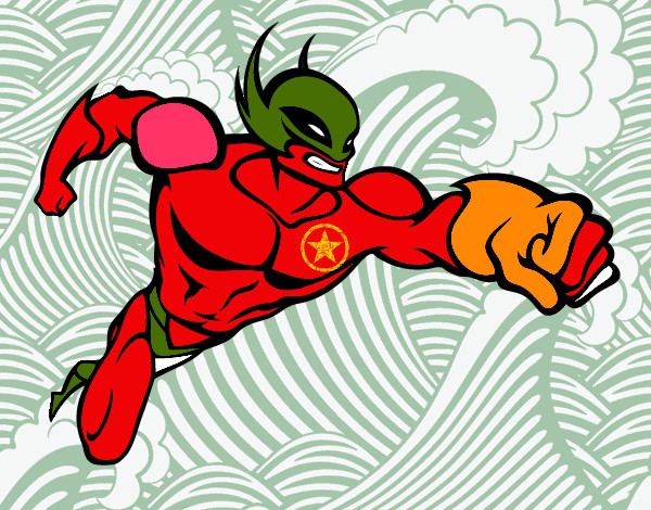 Desenho Super-herói sem uma capa pintado por pingo 