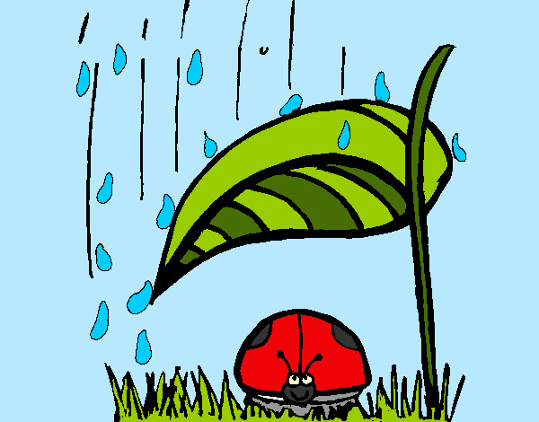 Desenho Joaninha protegida da chuva pintado por Riteinha