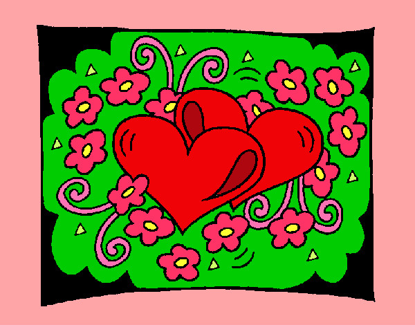 Desenho Corações e flores pintado por Mariainha