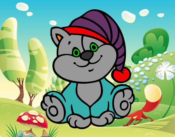 Desenho Gato com chapéu pintado por veronikka