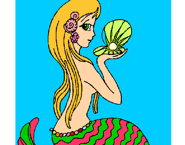 Desenho Sereia e pérola pintado por Mariainha