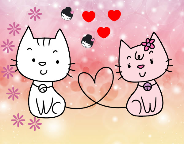 Desenho de Gatos apaixonados pintado e colorido por Usuário não