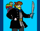 Desenho Pirata com um papagaio pintado por Ashley