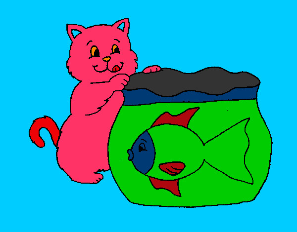 Desenho Gato e peixe pintado por Anthonyela