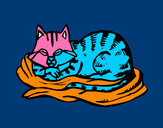 Desenho Gato na sua cama pintado por Anthonyela
