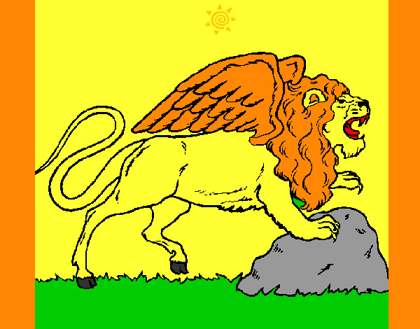 Desenho Leão alado pintado por lima