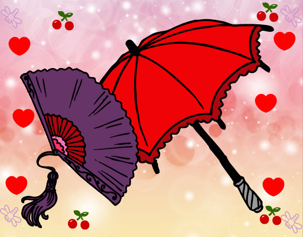 Desenho Leque e guarda-chuva pintado por gonsalves