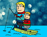 Desenho Pai e filho de pesca pintado por wevertonhe