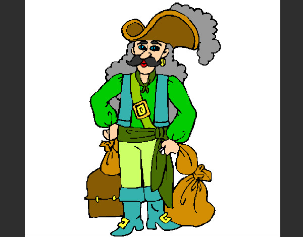 Pirata com sacos de ouro
