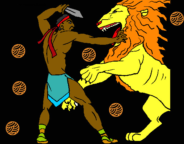 Desenho Gladiador contra leão pintado por Dududuardo