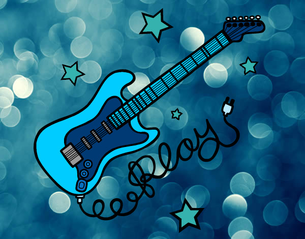 Desenho Guitarra e estrelas pintado por webergio