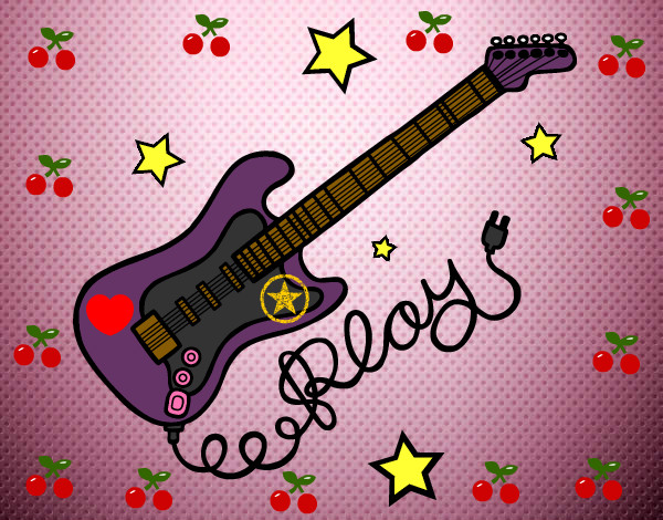 Desenho Guitarra e estrelas pintado por zion