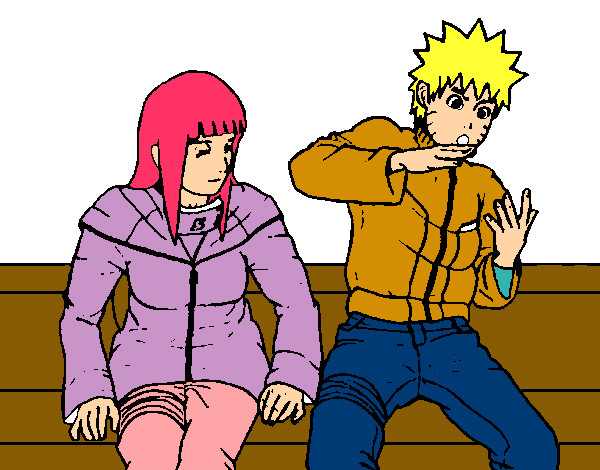 Desenho Hinata e Naruto pintado por rocky