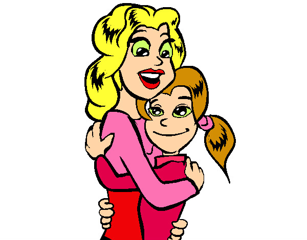 Desenho Mãe e filha abraçaram pintado por jujulinda