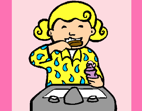 Desenho Menina a lavar os dentes pintado por raqueldani