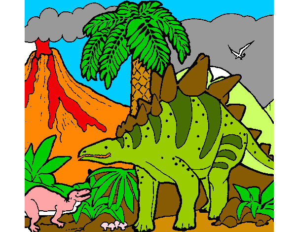 Desenho Família de Tuojiangossauros pintado por ederaldo
