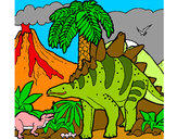 Desenho Família de Tuojiangossauros pintado por ederaldo