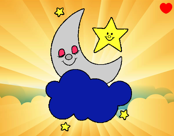 Desenho Lua e estrelas pintado por jessicaste