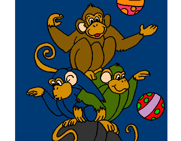Desenho Macacos a fazer malabarismos pintado por Guile