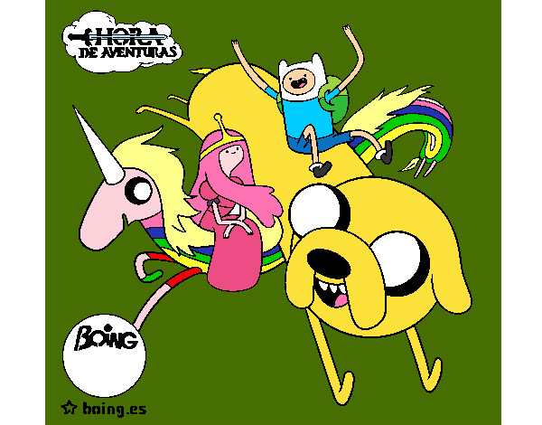 Jake, Finn, Princesa Bubblegum e Rainbow Lady