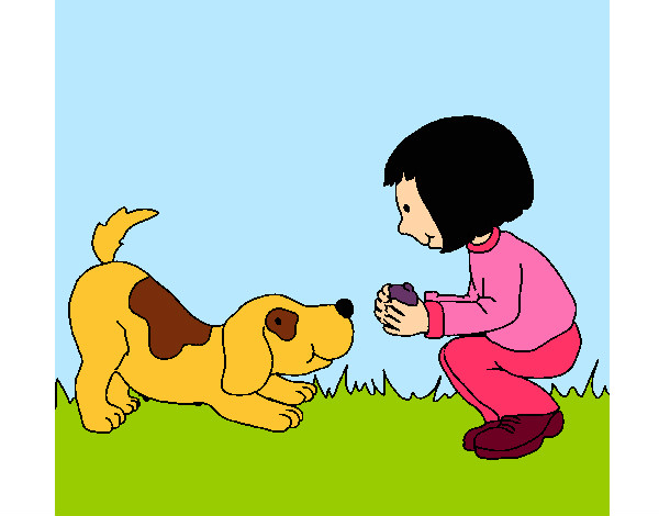 Desenho Menina e cão a brincar pintado por Pepsi
