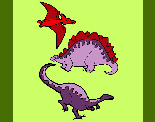 Desenho Três classes de dinossauros pintado por JuliaAlbuq