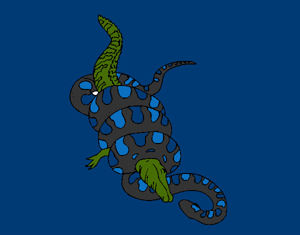 Desenho Anaconda e jacaré pintado por JuliaAlbuq