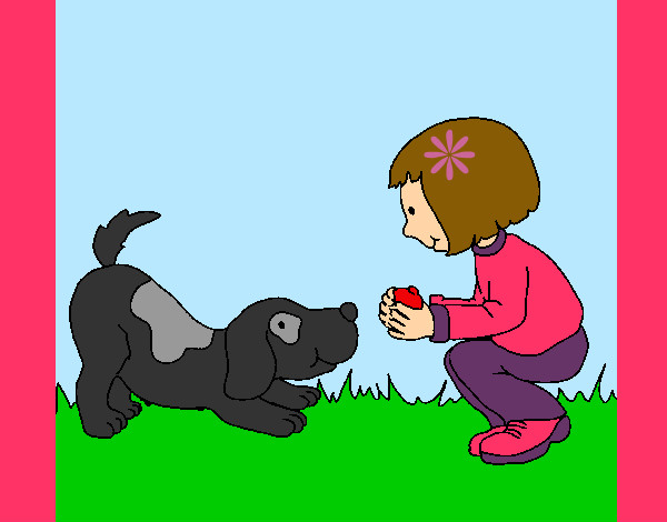 Desenho Menina e cão a brincar pintado por  poly