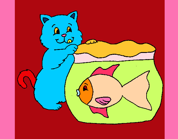 Desenho Gato e peixe pintado por sandry