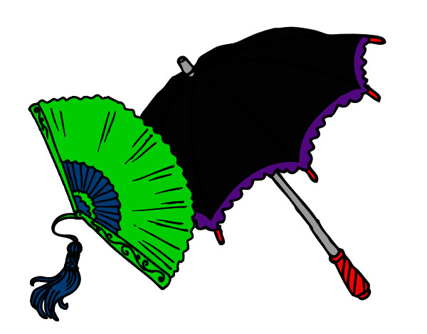 Desenho Leque e guarda-chuva pintado por muii