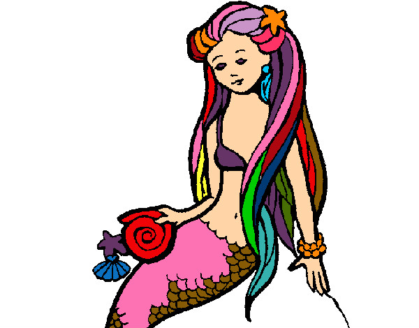 Desenho Sereia com caramujo pintado por yasminkfb