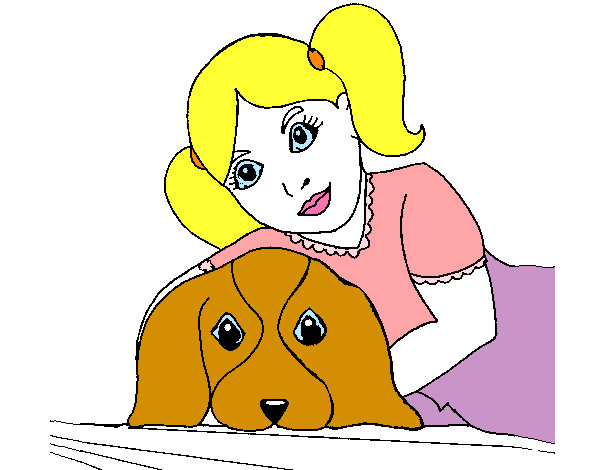 Desenho Menina a abraçar o seu cão pintado por ayala