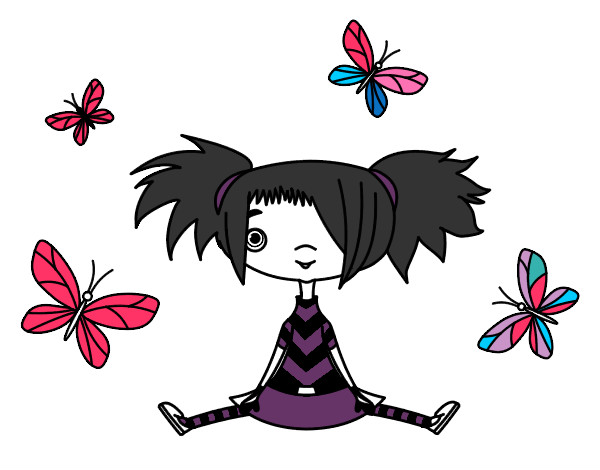 Desenho Menina com borboletas pintado por fabianny