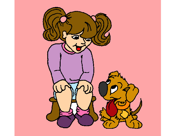Desenho Menina com o seu cãozito pintado por Dhynina