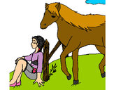 Desenho Menina e cavalo pintado por vivico