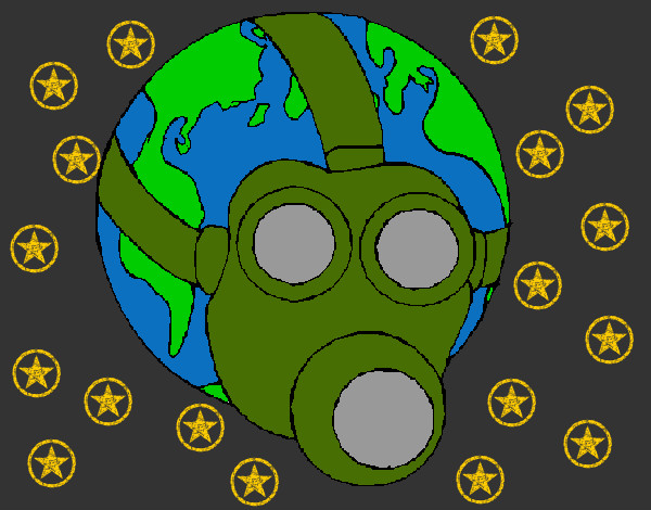 Desenho Terra com máscara de gás pintado por jhonatan9