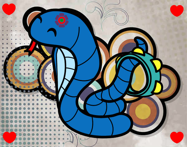 Desenho Cobra com tamborin pintado por irmos