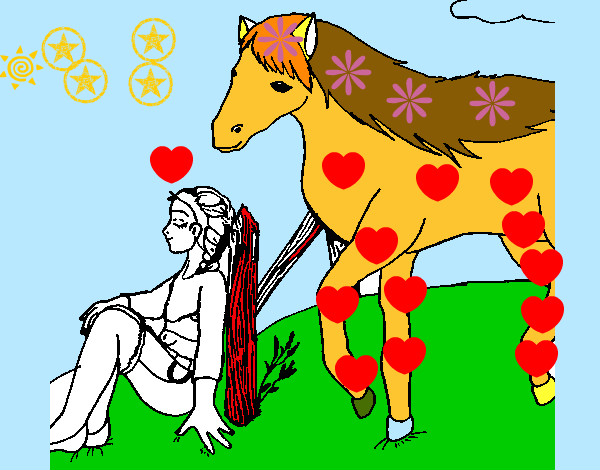 Desenho Menina e cavalo pintado por tukuruvi