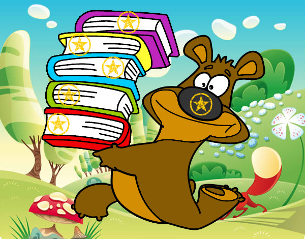 urso e livros da escola