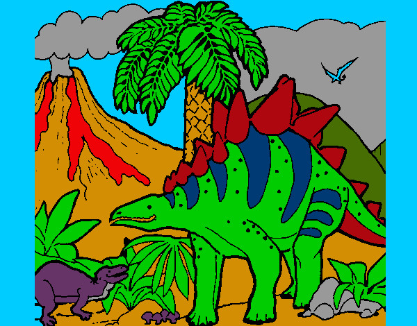 Desenho Família de Tuojiangossauros pintado por KCGH