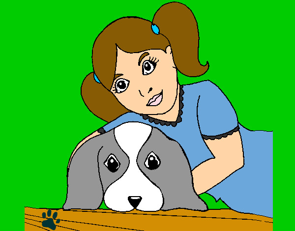 Desenho Menina a abraçar o seu cão pintado por AnaSousa