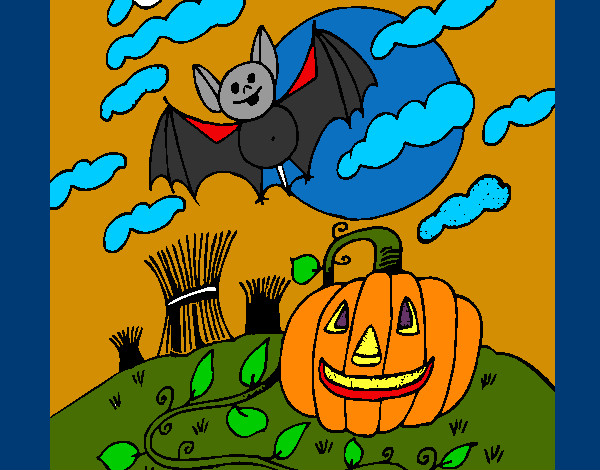 Desenho Paisagem Halloween pintado por Biancazzzz