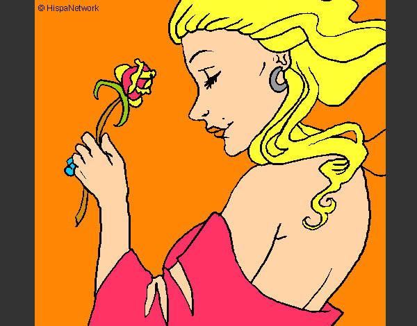 Desenho Princesa com uma rosa pintado por mvss