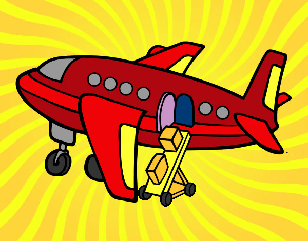 Desenho Avião levando bagagem pintado por dantas